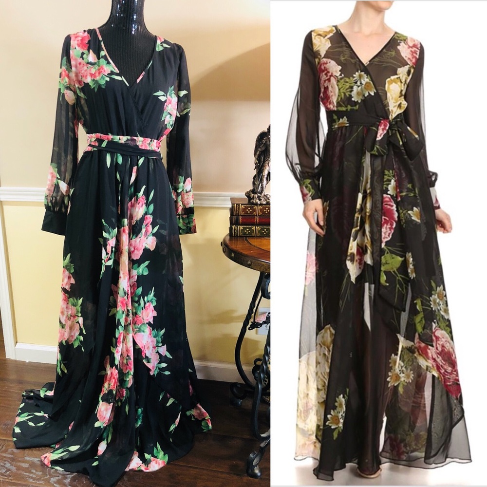 Xtaren Black Floral Maxi Dress